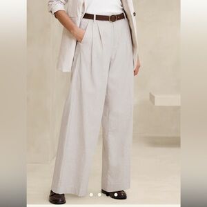 NWT Linen-blend Wide-Leg Pleat Trouser 4